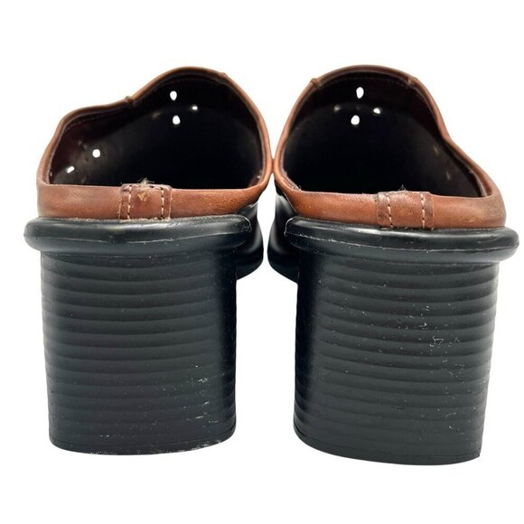 Vintage 90s Y2K Predictions Sz 6 Square Toe Laser Cut Leather Chunky Heel Mules - Picture 10 of 16